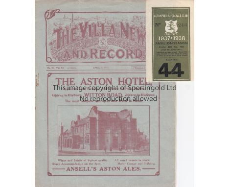 ASTON VILLA MISCELANY    Joint issue programme for 2 matches played at Villa Park on 1/4/1922; Evelyn Cecil shield final and 