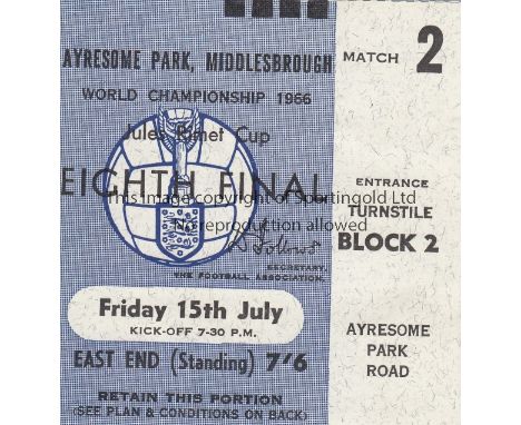 WORLD CUP 66 - AYRESOME   Ticket, 15/7/66, Chile 1-1 North Korea at Ayresome Park.  Good
