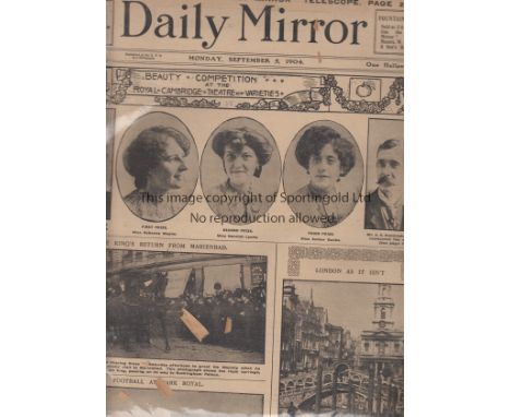 DAILY MIRROR 1904  Complete issue of Daily Mirror dated Monday September 5th 1904 with coverage of the first day of the new f