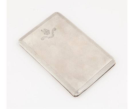 Silver engine turned cigarette case "King's own Scottish Borderers", London 1946, 13 x 8 cms,