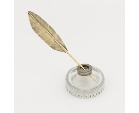 Unusual Victorian silver gilt presentation "Quill" dip pen, inscribed "The Governors of Christs Hospital to Cha's B. H. Sims 