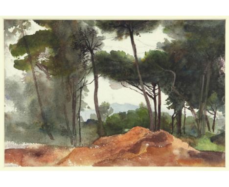 Anne Elizabeth Dundas (British, 1830-1917), landscape with tall trees. Watercolour. Annotated in pencil verso. 17.5 x 25.5cm.