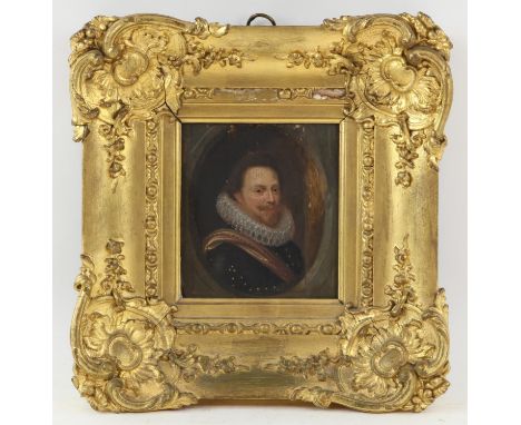 Manner of Michiel Jansz van Miereveld (1567-1641), portrait of a gentleman. Oil on panel. Image size 14 x 11.5cm. Condition R