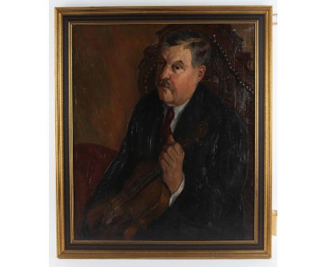 20th century English school. Portrait of a Violinist. Oil on canvas, unsigned. 72 x 60cm.  