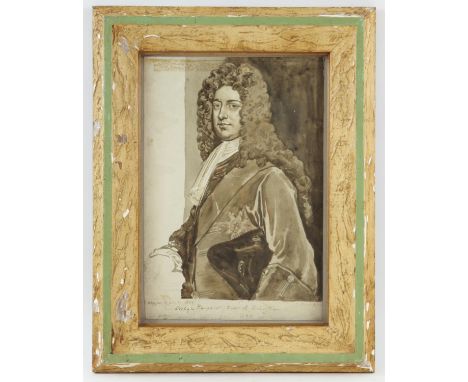Attributed to John Faber the Younger (c1684-1756) after Godfrey Kneller. Portrait of Evelyn, Duke of Kingston, half length. W