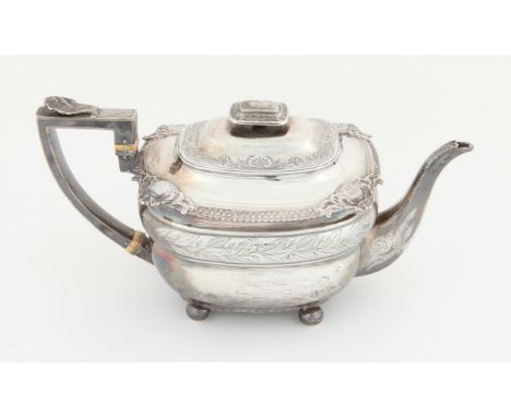 George III silver tea pot by Rebecca Eames and Edward Barnard I, London 1808 the handle and top with cast shell and acanthus 
