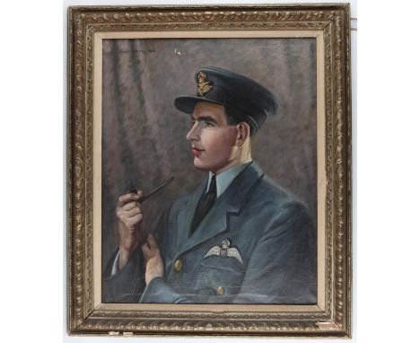 Robert Murray (1888-1967). Portrait of an RAF Officer with a pipe. Oil on canvas, 1946. Signed and dated top left. 76 x 65cm.