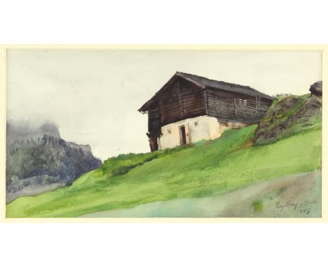 Anne Elizabeth Dundas (British, 1830-1917), Herdsman's chalet on a hillside, Engleberg (1885). Watercolour. Signed and titled