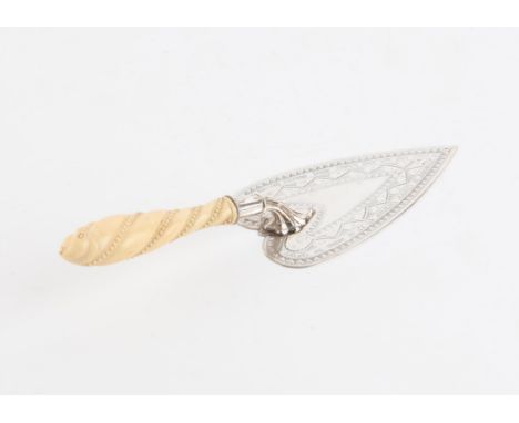 Victorian silver heart-shaped and ivory handed presentation trowel, by Thomas Thomason & Co., Birmingham, 1874, 31cm long,