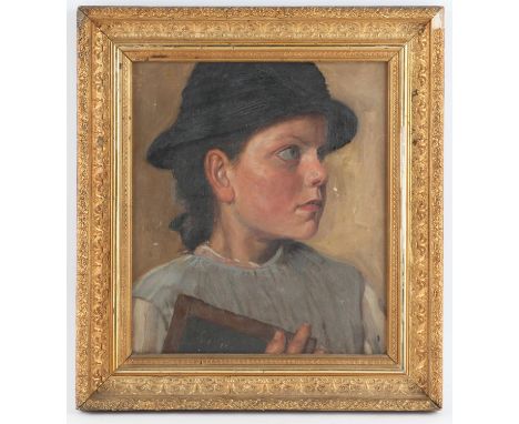 AMENDED DESCRIPTION Twentieth-century British School, portrait of a girl. Oil on canvas. Framed. Image size 30.5 x 27cm. 
