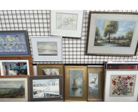 D John SweetinghamA Hunting sceneWatercolourTogether with a collection of watercolours, prints etc
