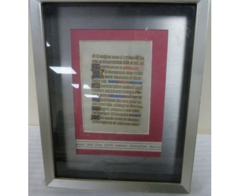 Manuscript Leaf&nbsp;from a 14th/15th century Italian psalter. 15 lines with illuminated capitals, etc.