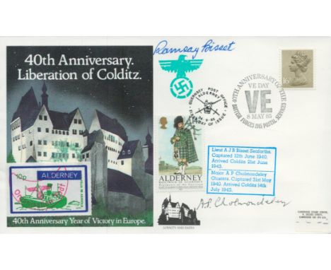 40th Anniv of Liberation of Colditz signed by 2 inmates Personally Signed by Lieut A J R Bisset Seaforths Captured 12th June 