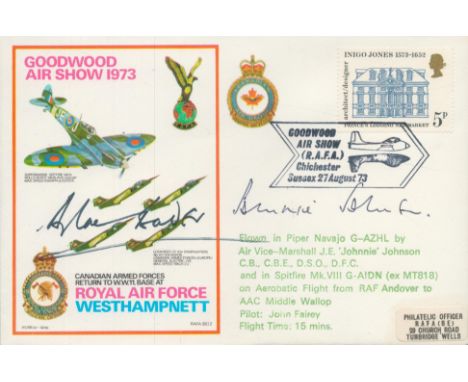 RAF Westhampnett Flown Signed Douglas Bader, Johnnie Johnson Battle of Britain Pilots. 27 Aug 73 Chichester Goodwood Air Show