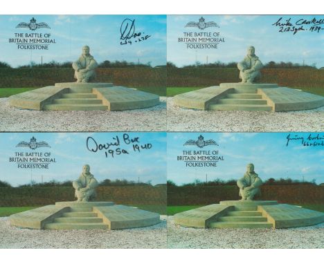 Four Battle of Britain Memorial Folkestone Postcards Signed 4 Battle of Britain Pilots Crew Francis Thomas Doe Battle of Brit