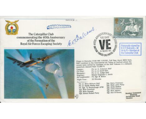 WWII EOT Balcomb M de la R member of the Caterpillar club signed The Caterpillar Club commemorating the 40th Anniversary of t