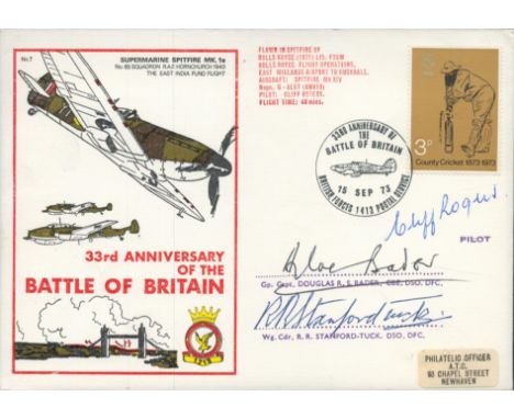 Battle of Britain Signed by Douglas Bader, R Stanford -Tuck DSO, DFC Both Battle of Britain Pilots and the Spitfire Pilot Cli