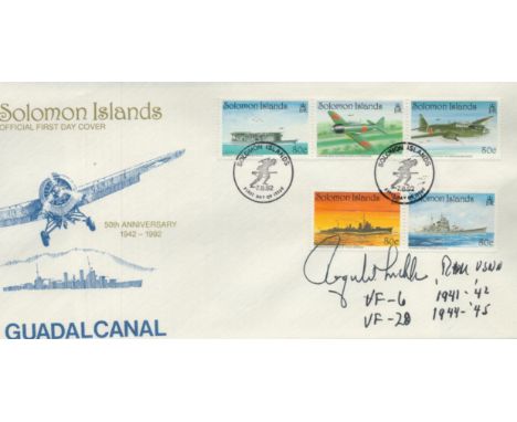 Solomon Islands FDC Guadalcanal Signed Rear Admiral R Mehle US Navy Ace 13 ½ Victories Involved in the Battle of Midway. VF 6