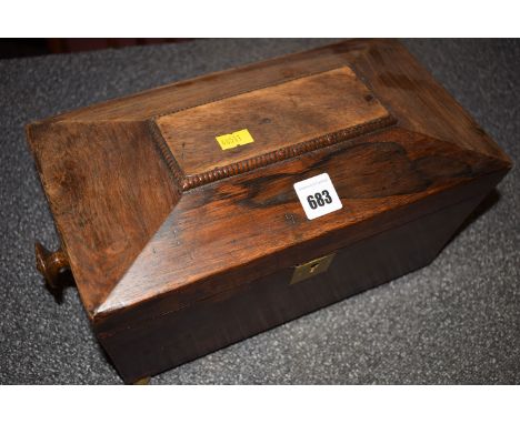 *A 19th Century rosewood tea caddy with fitted interior and glass mixing bowl.