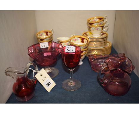 A Royal Albert 'Lady Hamilton' part tea service; together with five pieces of ruby glass.
