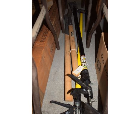Two as new hedging knives; and two adjustable ceiling board props.