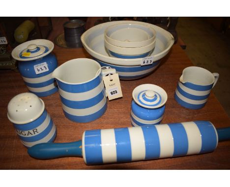 A small quantity of Cornish ware, by T.G. Green & Co., to include: milk jug; cream jug; rolling pin; bowls; etc., most with g