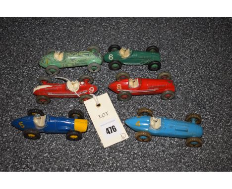 A collection of six Dinky die-cast model 23 racing cars, comprising: N, K, J, H, F and G. (6), all play worn and unboxed.