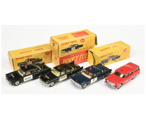 Dinky Group of Police Cars - to include 257 Nash Rambler "Fire Chief" Car - red body, small roof light, silver trim, chrome s