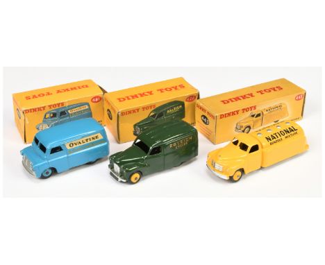 Dinky Group of Commercial Vehicles - Including (1) 472 Austin Van "Raleigh Cycles" - dark green body, yellow ridged hubs; (2)