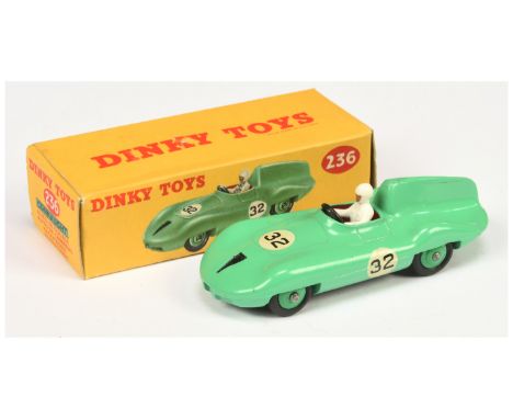 Dinky 236 Connaught Racing Car - light green body with racing number 32 decals, black nose stripe, red interior with white dr