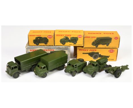 Dinky, Group of Military Vehicles - Including (1) 621 Army Covered Wagon; (2) 622 10-Ton Army Truck; (3) 643 Army Water Tanke
