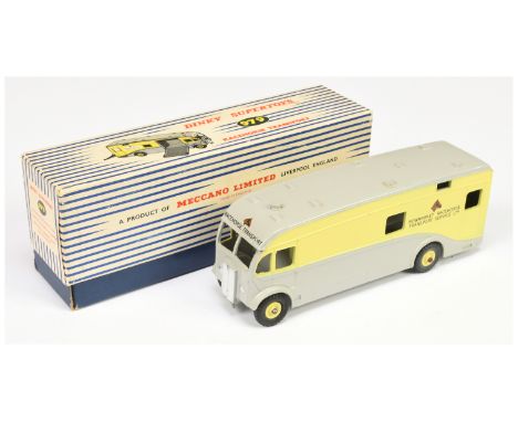 Dinky 979 Maudsley Racehorse Transporter "Newmarket Racehorse Transport Service Ltd" - yellow &amp; light grey body, yellow S