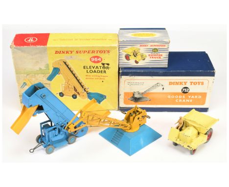 Dinky Group of Construction &amp; Railways - Including (1) 752 Goods Yard Crane - mid-blue, yellow ballast and jib - Excellen