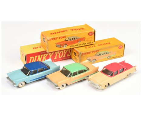 Dinky Group of American Cars. Including 2 x 178 Plymouth Plaza - both are spun hubs with white tyres - (1) two-tone blue body