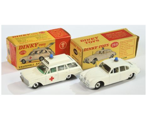 Dinky Ambulance &amp; Police car - to include (1) 269 Jaguar "Motorway Police" Car - white body, off white interior with 2 x 