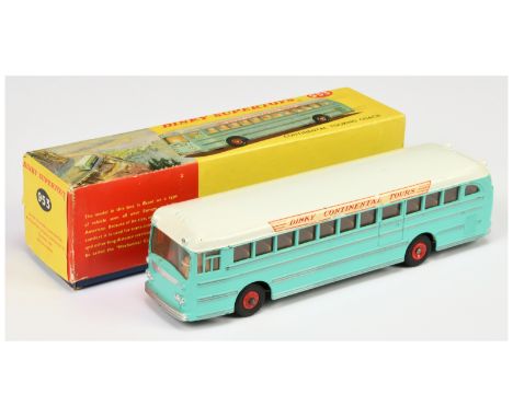 Dinky 953 Continental Touring Coach - light turquoise body, white roof, light beige interior, red plastic hubs with black tre