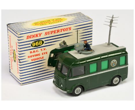 Dinky 968 Commer BBC TV Roving Eye Vehicle - dark green body with light grey roof panel &amp; side stripes, light grey Supert
