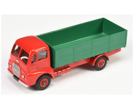 Dinky 431 Guy Warrior Dropside Lorry -VERY RARE RED CAB &amp; CHASSIS, with cab windows, dark green riveted rear body, red Su