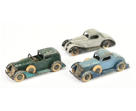 Tootsietoy USA a group of three vintage model cars including Lasalle - silver with black chassis - Poor to Fair some fatigue 