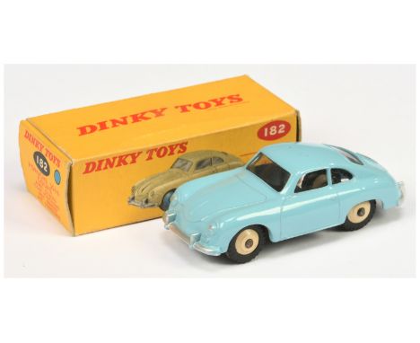 Dinky 182 Porsche 356a Coupe - light blue body, beige ridged hubs - Excellent to Excellent Plus with a couple of chips to roo