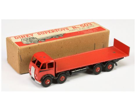 Dinky 503 Foden Flat Truck with Tailboard - red 1st type cab with black side flash, red rear body, black wings &amp; chassis,