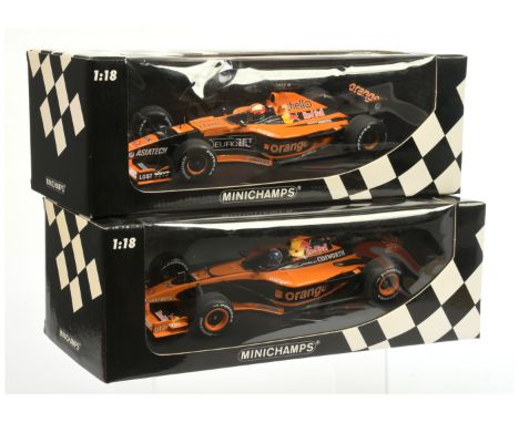 Minichamps 1/18 scale pair (1) 100020070 Orange Arrows Showcar 2002 - H.H Frentzen (2) 180010085 Arrows F1 - E. Bernoldi - Ne