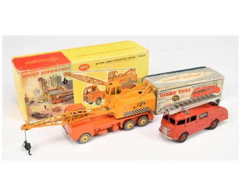 Dinky pair of commercial Vehicles - (1) 955 Commer Fire Engine; (2) 972 Lorry Mounted Coles Crane - "Coles" rear decal, yello