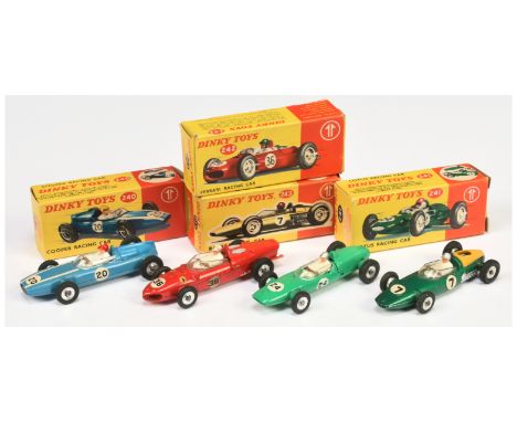 Dinky Group of 1960's Issue Racing Cars all with spun hubs. (1) 240 Cooper Racing Car - blue including plastic detachable eng