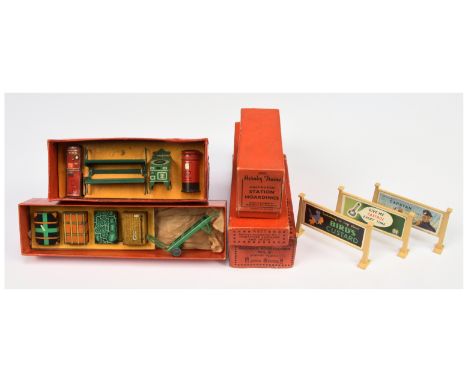 Hornby O Gauge Group of Lineside Accessories. (1) No.1 Porter's Trolley Barrow &amp; Luggage Cases - Good to Excellent in Goo