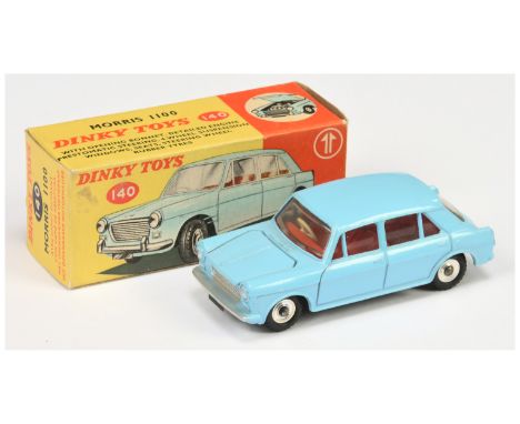 Dinky 140 Morris 1100 Saloon - light blue body, red interior, spun hubs - Near Mint in a generally Excellent yellow and red b