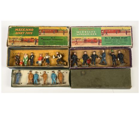 Hornby O Gauge Pre-War Group of 3 x Lineside Figure Sets - (1) "Hornby Series Modelled Miniatures" No.1 Large Station Staff (