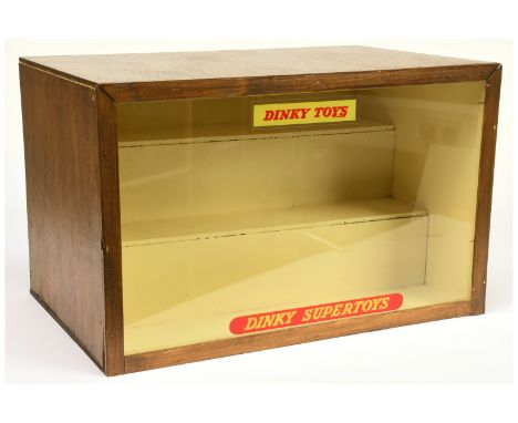 Home Made Wooden Dinky Toy Display Cabinet - comprising 3 internal display shelves, glass front with REPRODUCTION Dinky Toys 