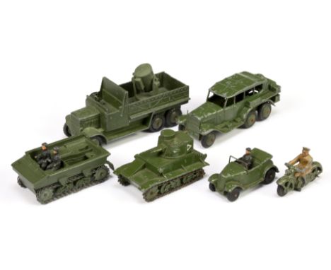 Group of Pre-War Military Vehicles to include (1) 152A Light Tank - military green body and base, steel tracks, wire aerial; 