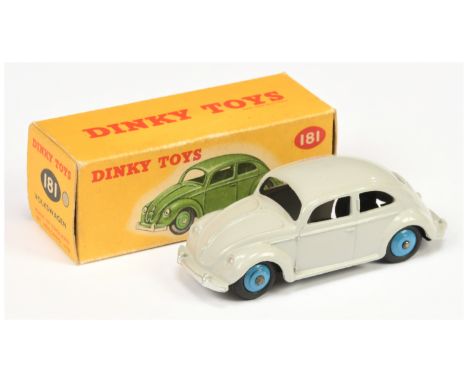 Dinky 181 Volkswagen Beetle - light grey body, mid blue ridged hubs - Near Mint (couple of very minor marks) in Good to Good 